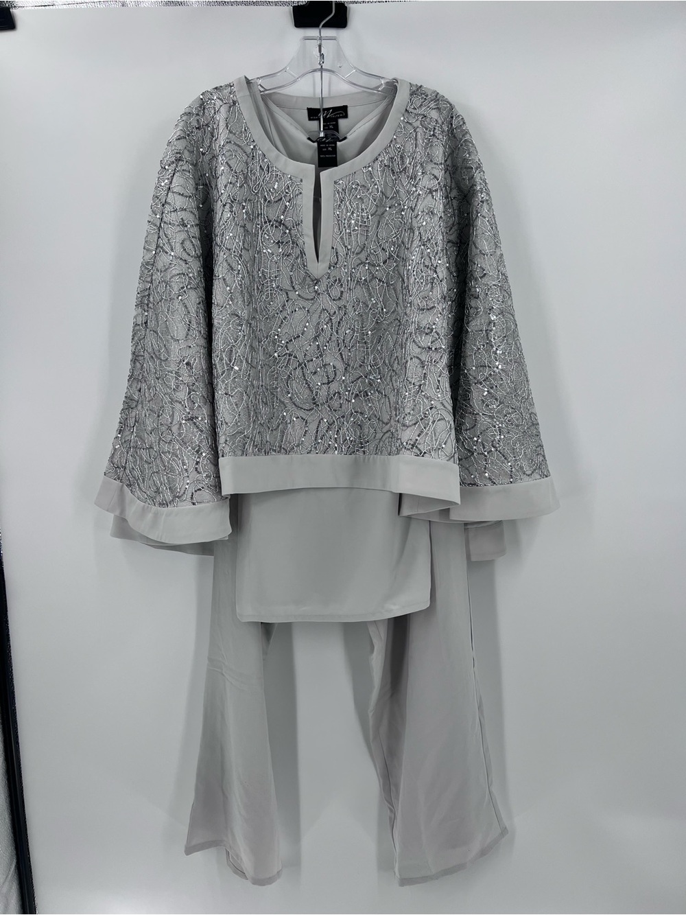 Embellished Two-Piece Silver Evening Set size xl